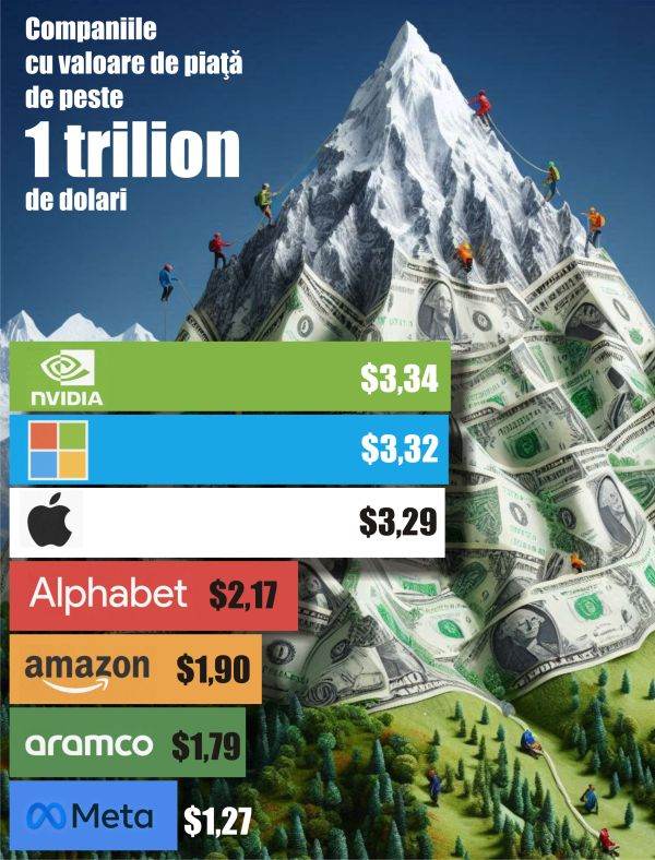 Şapte companii cu capitalizări de piaţă de peste un trilion de dolari, la nivel mondial Şapte companii cu capitalizări de piaţă de peste un trilion de dolari, la nivel mondial